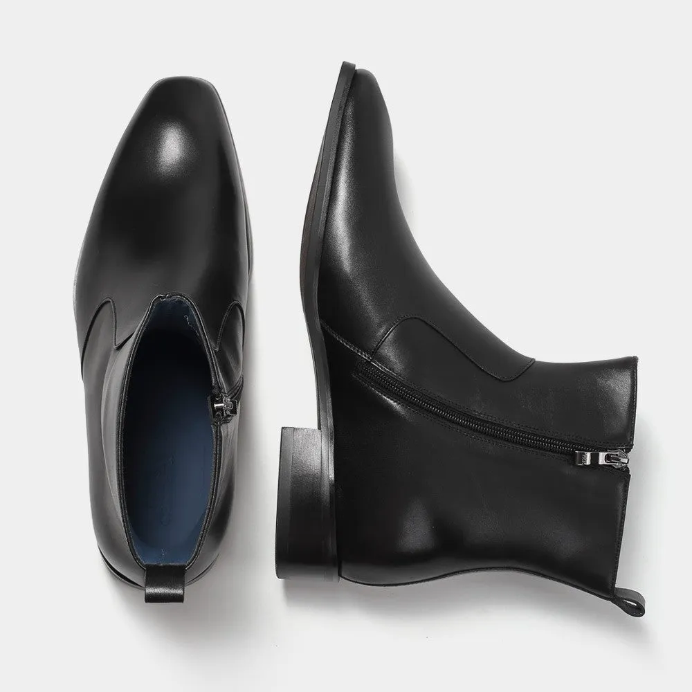 7 CM / 2.76 Inches CMR CHAMARIPA Chamaripa Men's Black Leather Elevator Boots with Side Zipper