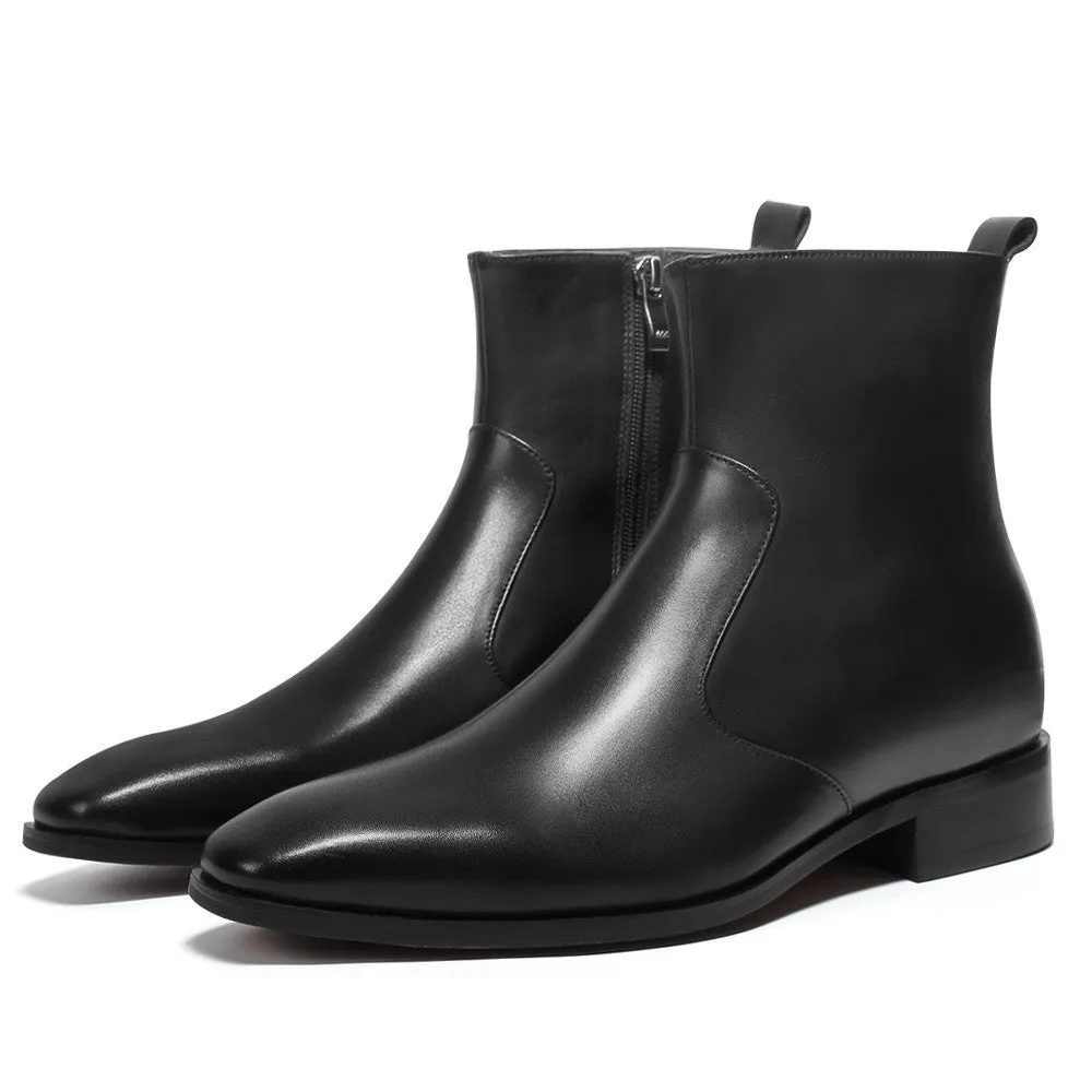 7 CM / 2.76 Inches CMR CHAMARIPA Chamaripa Men's Black Leather Elevator Boots with Side Zipper