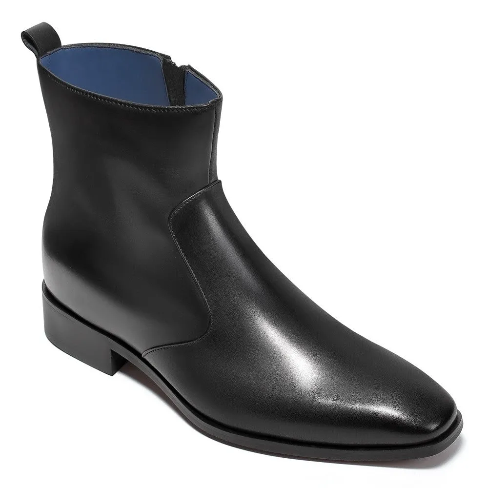 7 CM / 2.76 Inches CMR CHAMARIPA Chamaripa Men's Black Leather Elevator Boots with Side Zipper