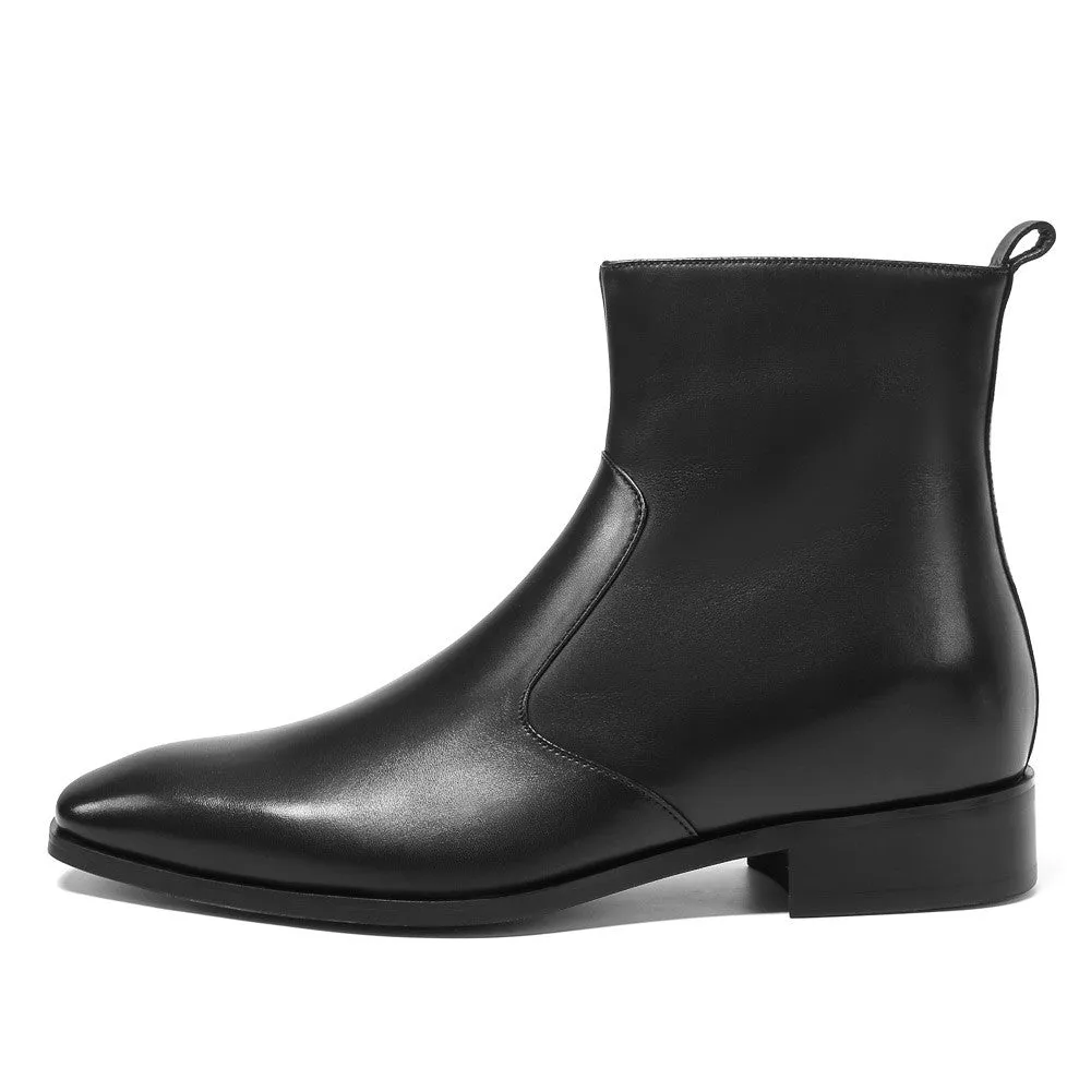 7 CM / 2.76 Inches CMR CHAMARIPA Chamaripa Men's Black Leather Elevator Boots with Side Zipper