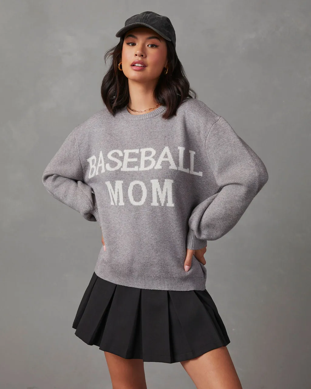 Baseball Mom Knit Pullover Sweater