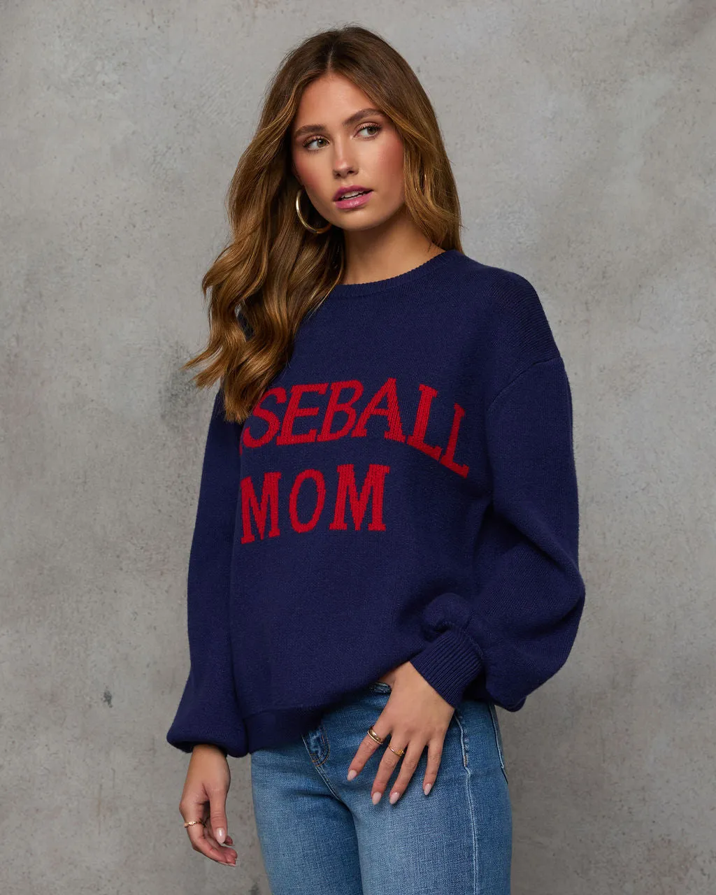 Baseball Mom Knit Pullover Sweater