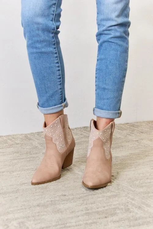 Blush Rhinestone Ankle Bohemian Cowgirl Booties