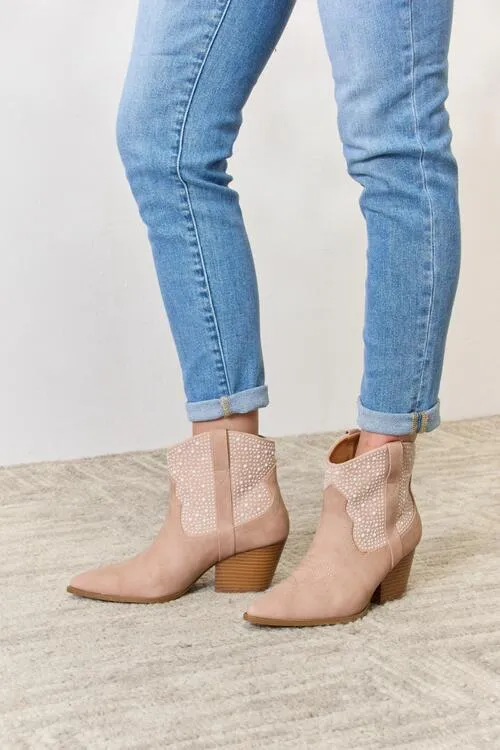 Blush Rhinestone Ankle Bohemian Cowgirl Booties