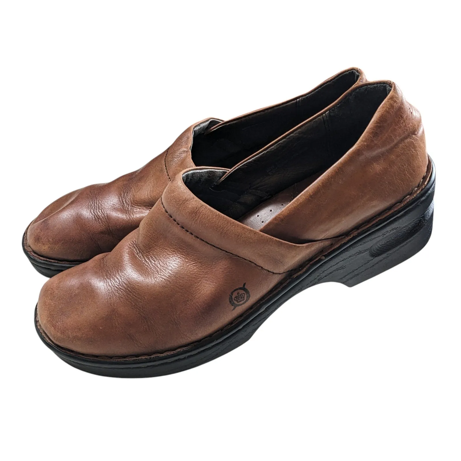 Born Shoes Womens Size 9 Brown Leather Slip On Clogs Casual Comfort Boho