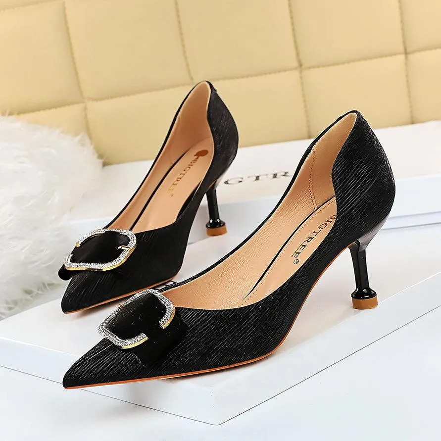 Chicvane Womens Shine Crystal Buckle Pointed Toe Kitten Heel Party Bridal Pumps
