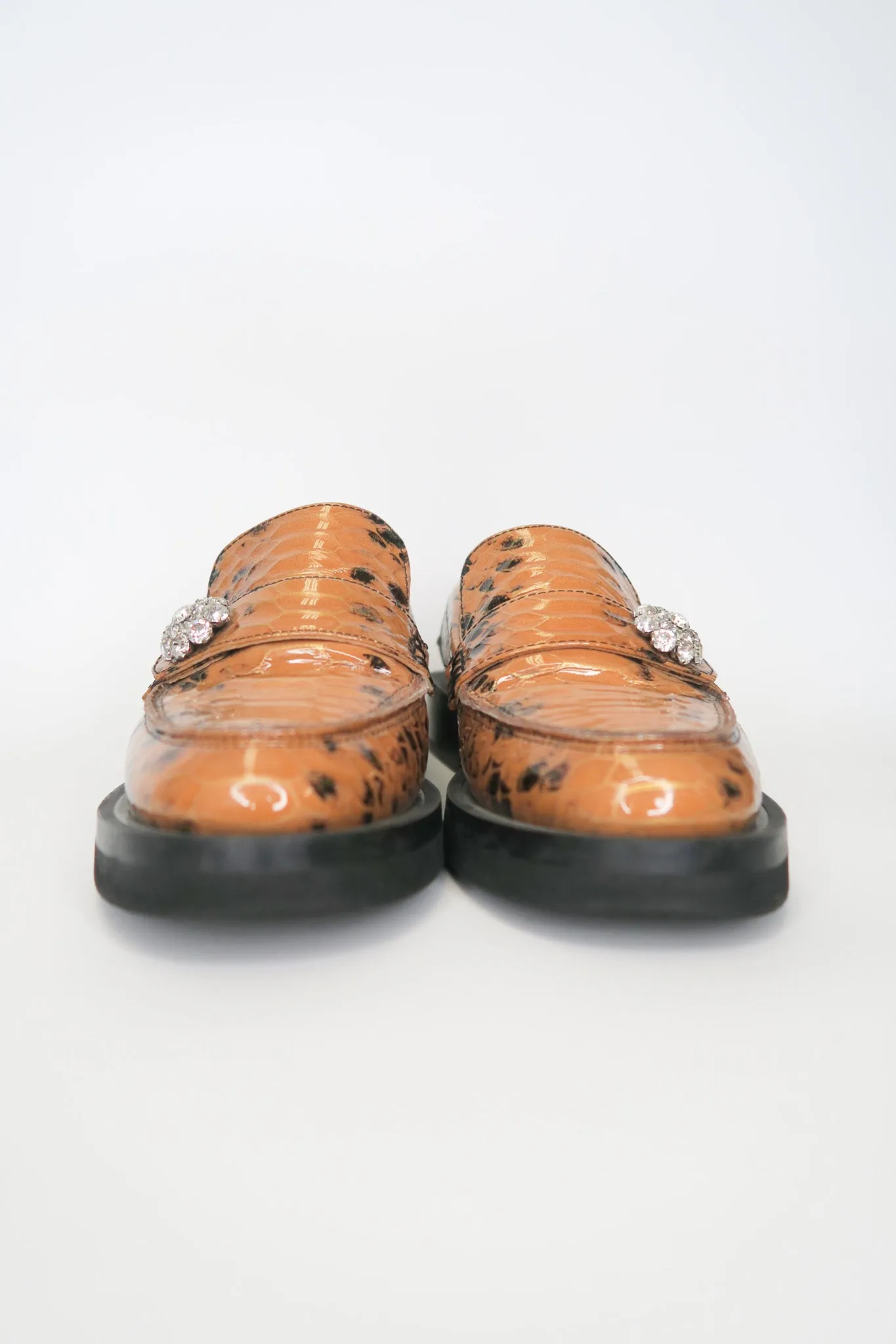 Ganni Leather Animal Print Loafers sz 37