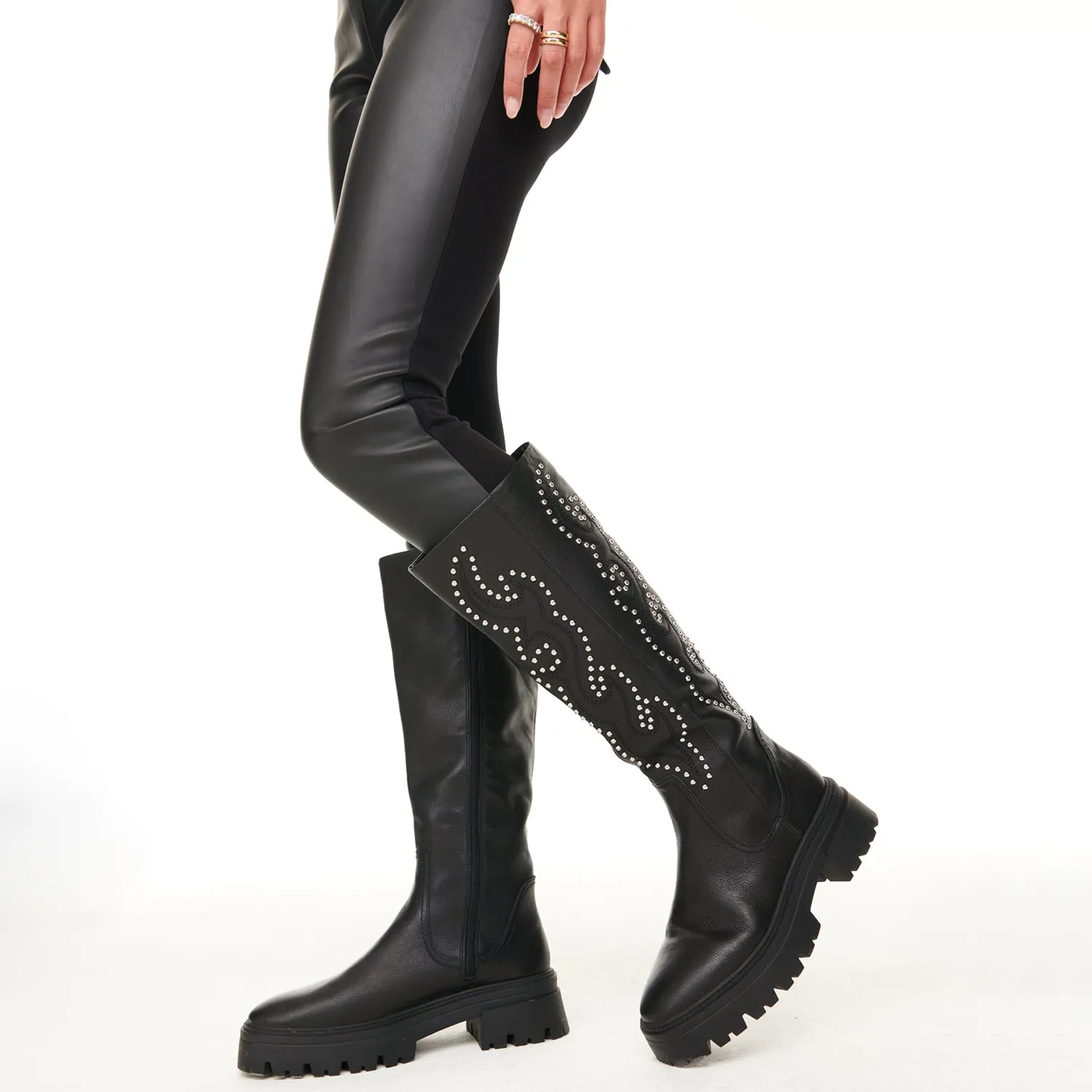 Leather Black Studded Boot