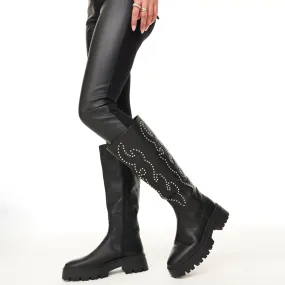 Leather Black Studded Boot