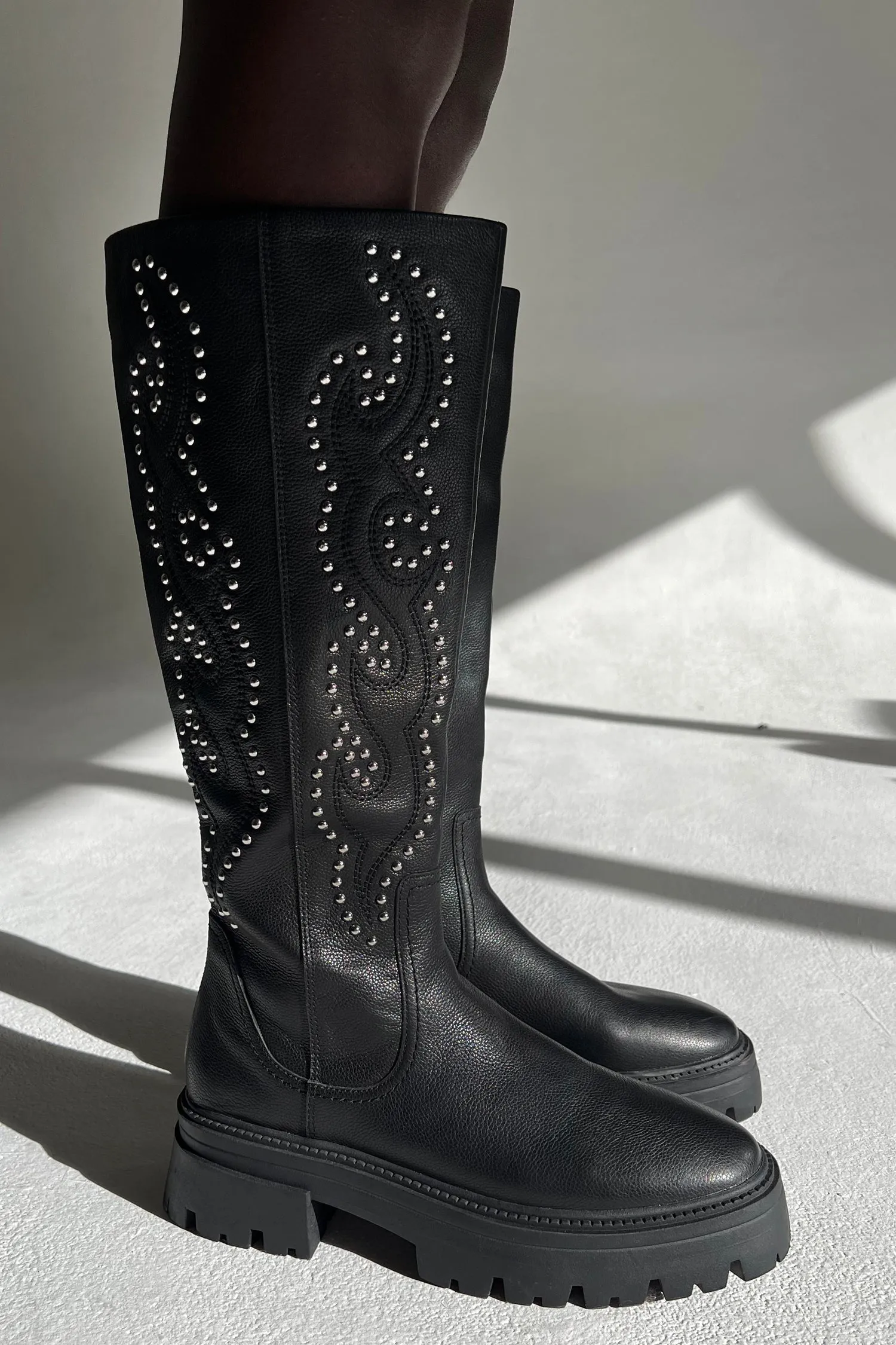 Leather Black Studded Boot