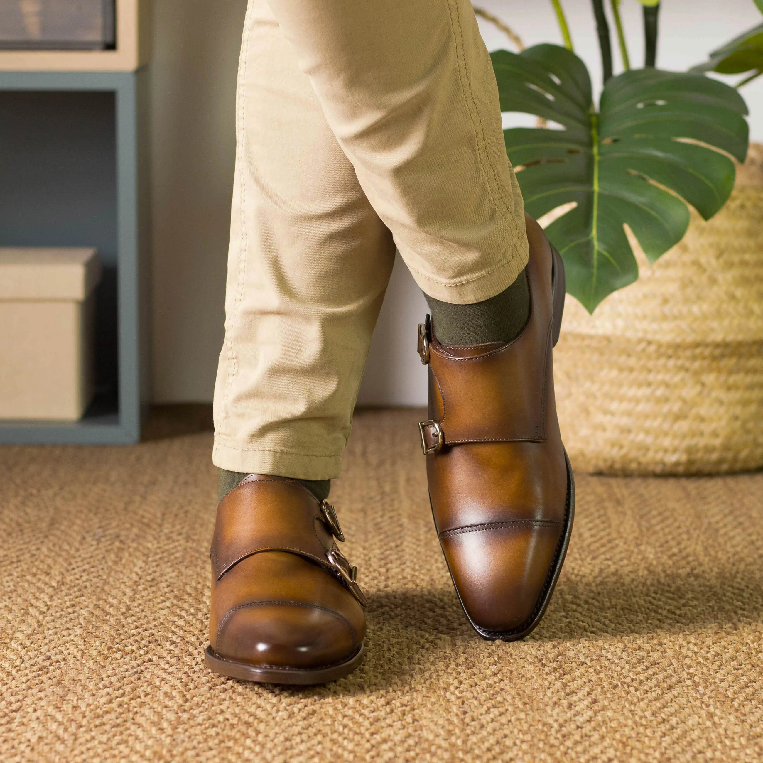 Medium Brown Calf Leather Double Monk Strap