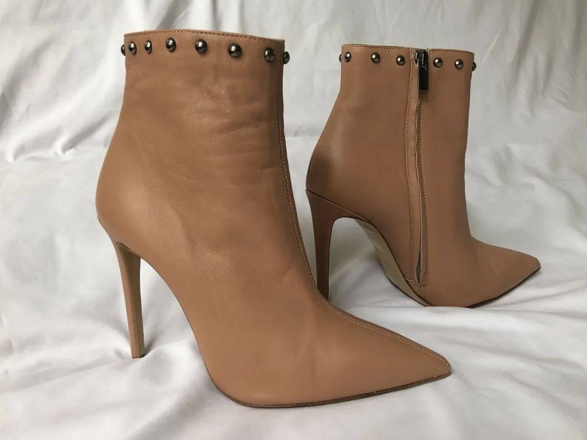 Ninalilou Size 7.5 Italian Luxury Tan Studded Boots - RARE!