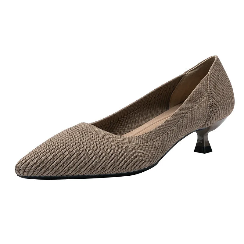 Pointed Shallow Mouth Soft Sole Knitted Shoes Medium High Heel Single Shoes Commuter Shoes