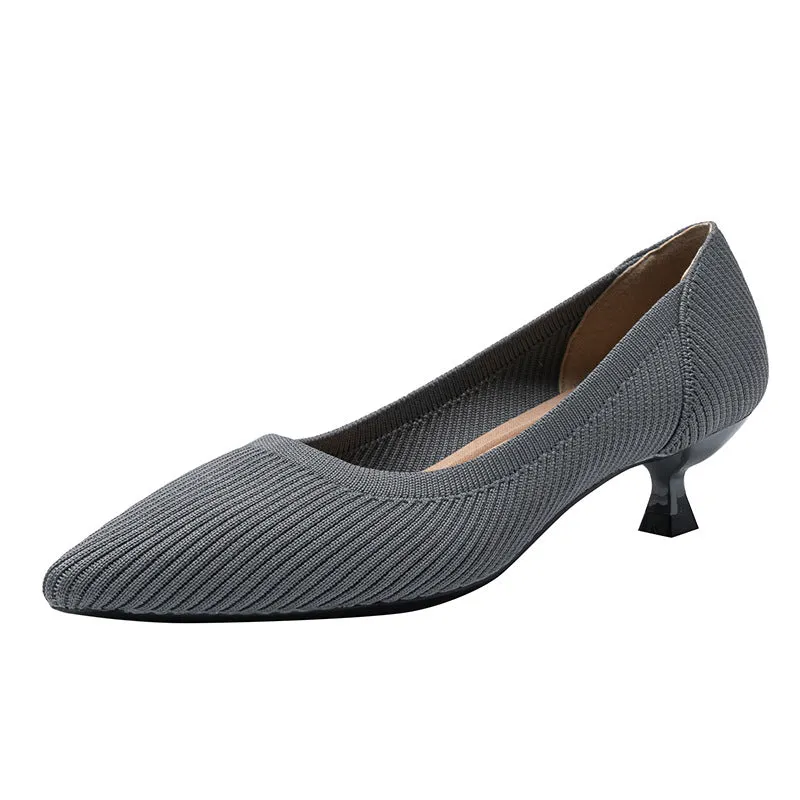 Pointed Shallow Mouth Soft Sole Knitted Shoes Medium High Heel Single Shoes Commuter Shoes