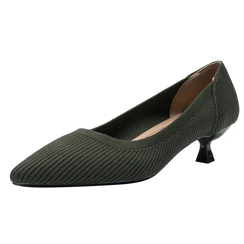 Pointed Shallow Mouth Soft Sole Knitted Shoes Medium High Heel Single Shoes Commuter Shoes