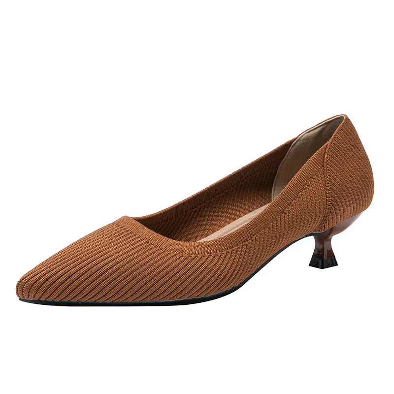 Pointed Shallow Mouth Soft Sole Knitted Shoes Medium High Heel Single Shoes Commuter Shoes