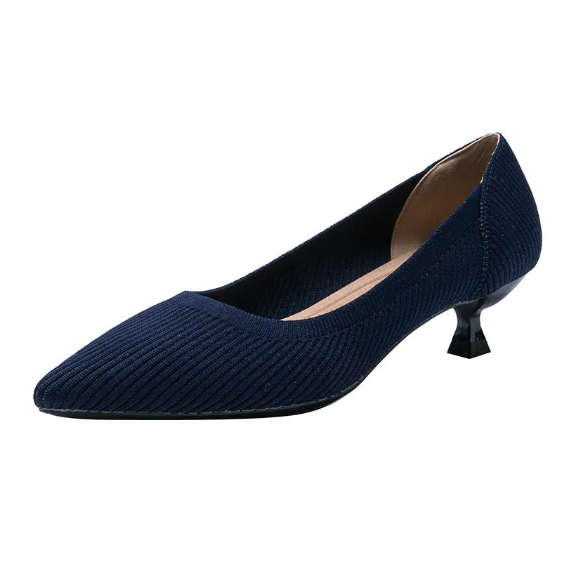 Pointed Shallow Mouth Soft Sole Knitted Shoes Medium High Heel Single Shoes Commuter Shoes