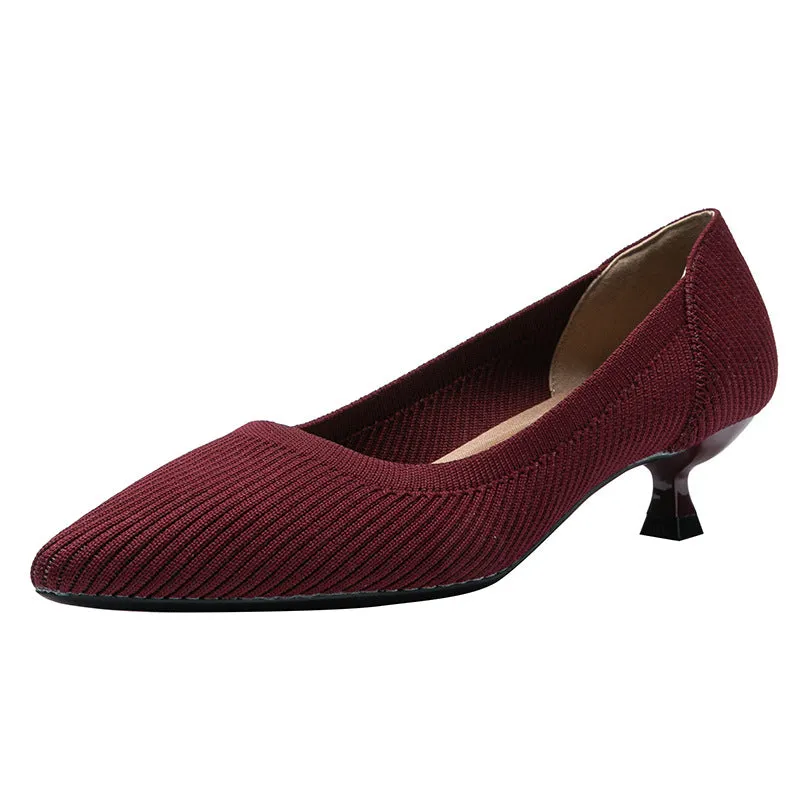 Pointed Shallow Mouth Soft Sole Knitted Shoes Medium High Heel Single Shoes Commuter Shoes