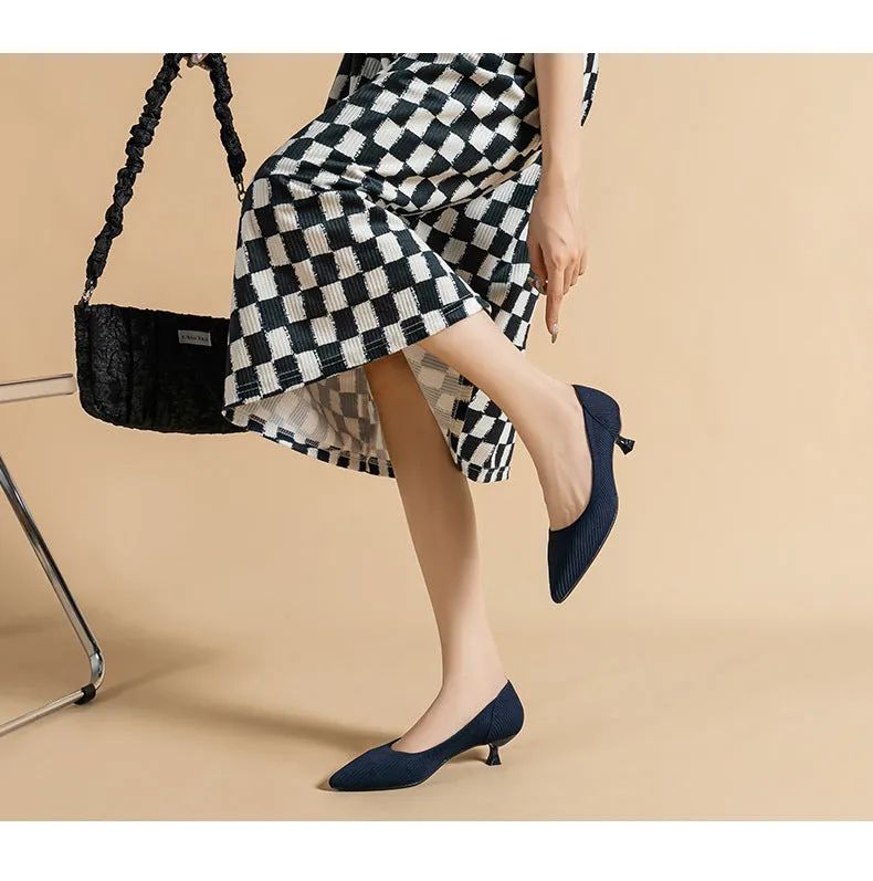Pointed Shallow Mouth Soft Sole Knitted Shoes Medium High Heel Single Shoes Commuter Shoes