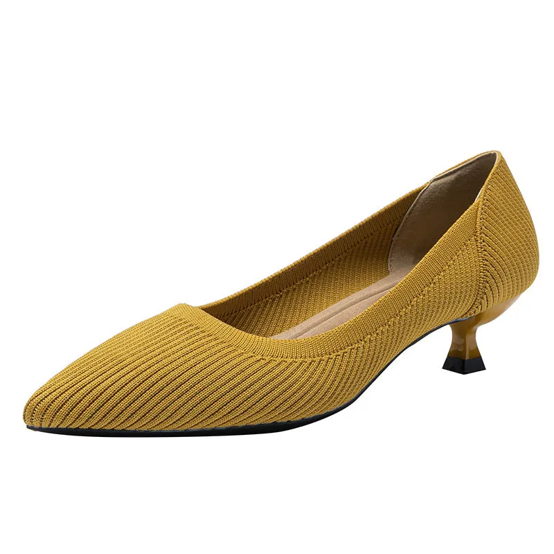 Pointed Shallow Mouth Soft Sole Knitted Shoes Medium High Heel Single Shoes Commuter Shoes