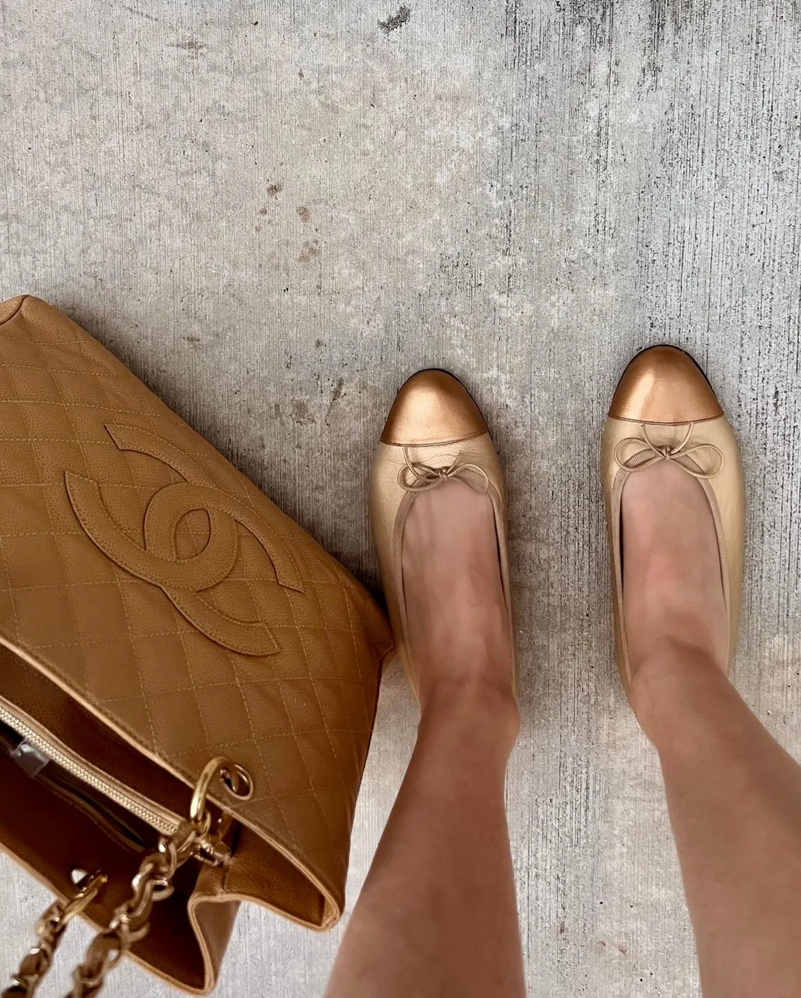 Rare CHANEL Gold Ballet Flats