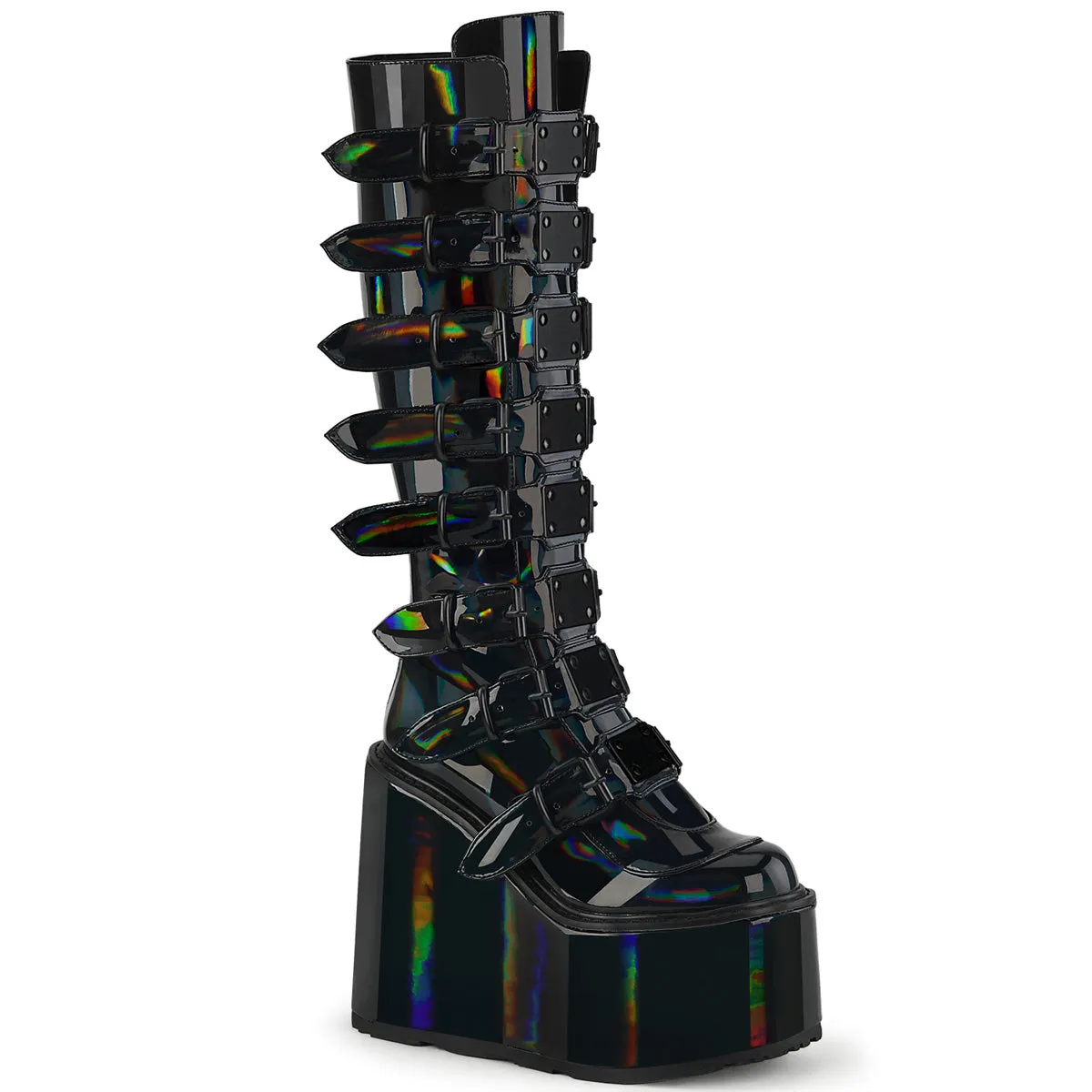 SWING-815 DemoniaCult Black Hologram Sexy Women's Mid-Calf & Knee High Boots (Alternative Footwear)