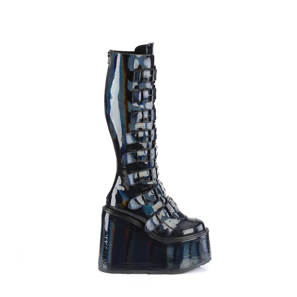 SWING-815 DemoniaCult Black Hologram Sexy Women's Mid-Calf & Knee High Boots (Alternative Footwear)