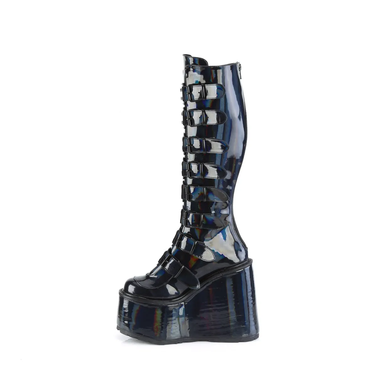 SWING-815 DemoniaCult Black Hologram Sexy Women's Mid-Calf & Knee High Boots (Alternative Footwear)