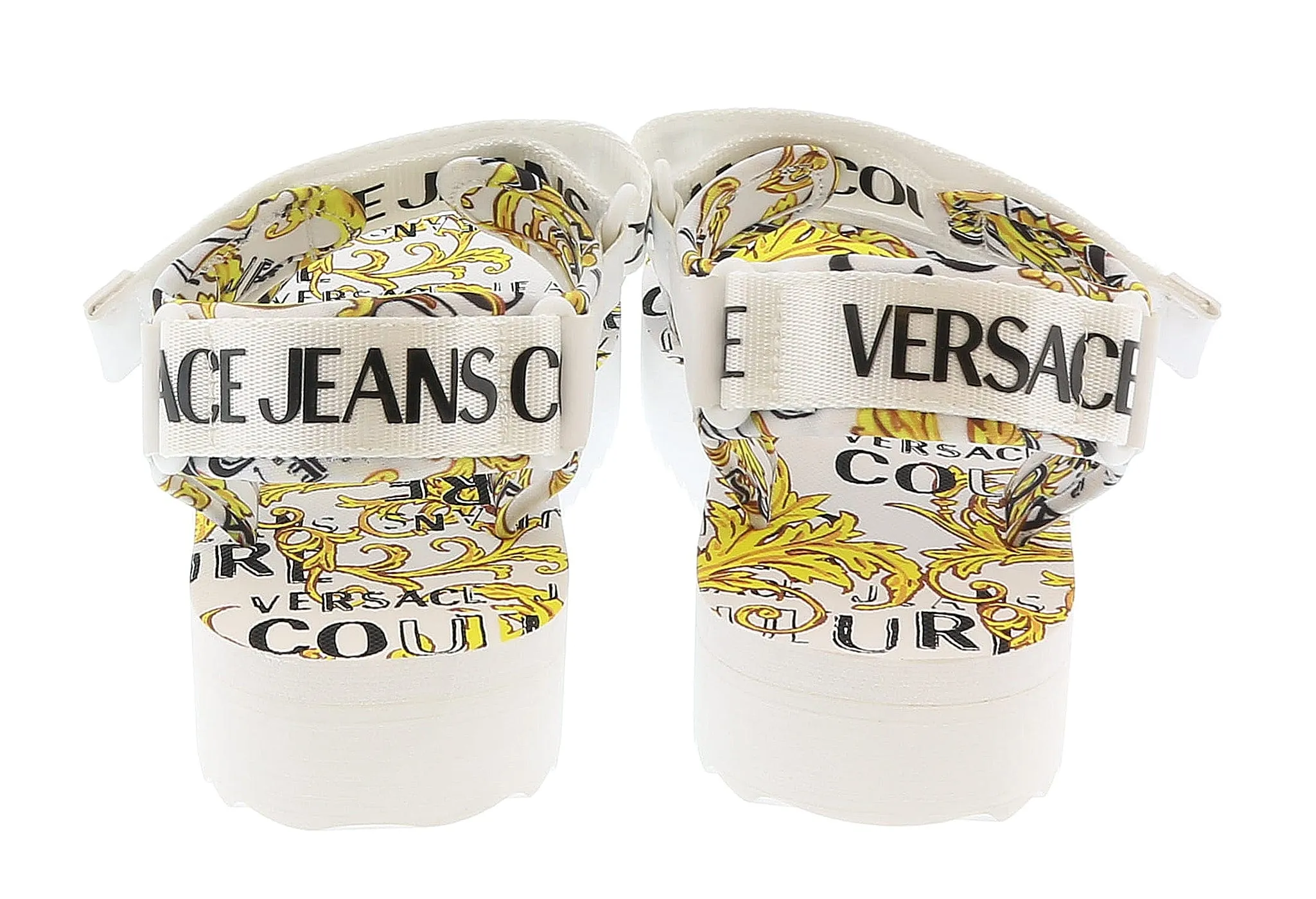 Versace Jeans Couture White Signature Print Platform Trek Sandals-