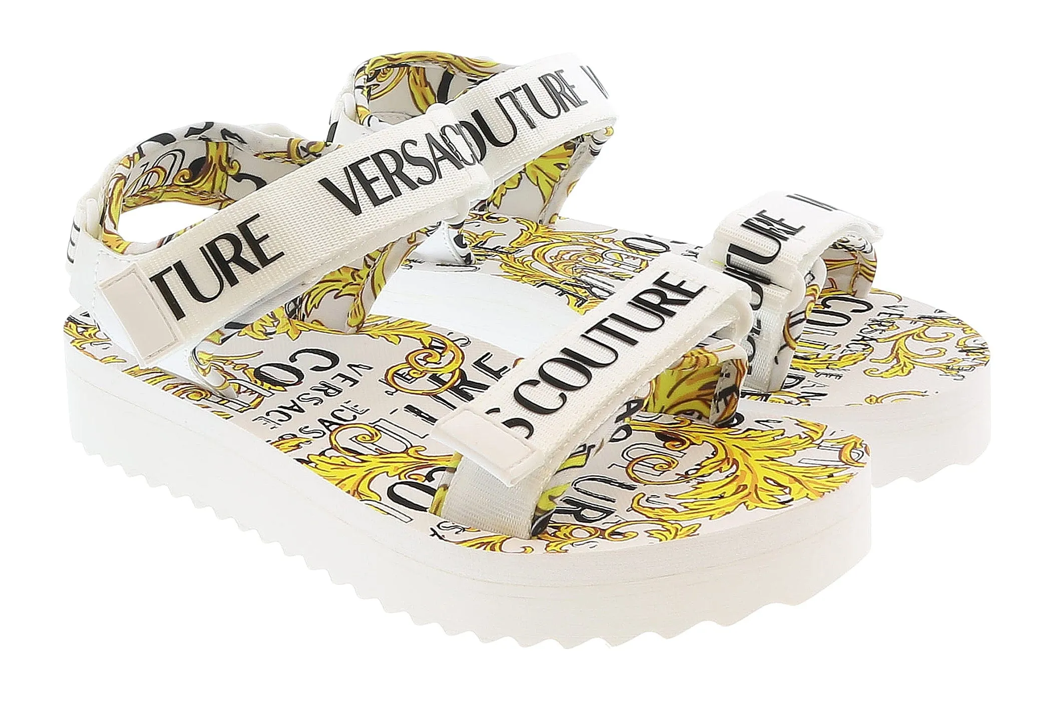 Versace Jeans Couture White Signature Print Platform Trek Sandals-