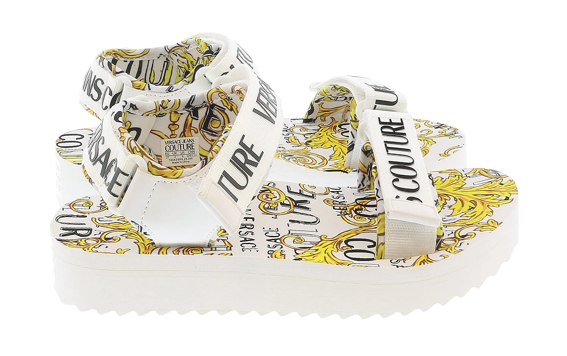 Versace Jeans Couture White Signature Print Platform Trek Sandals-