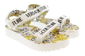 Versace Jeans Couture White Signature Print Platform Trek Sandals-