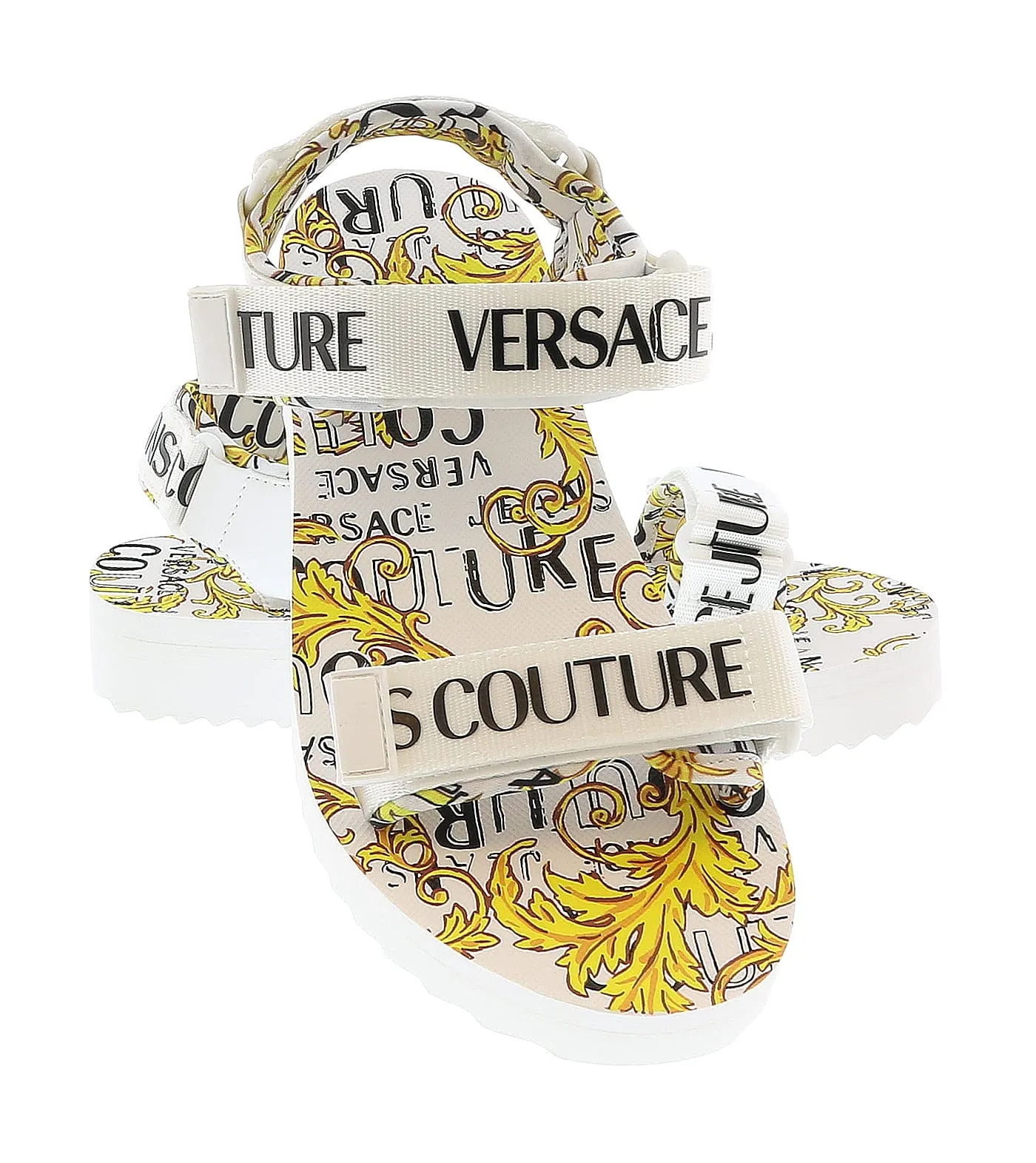 Versace Jeans Couture White Signature Print Platform Trek Sandals-