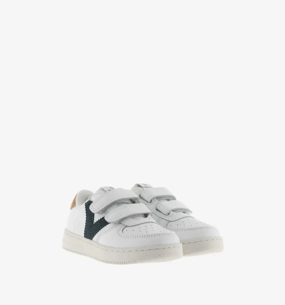 White leather sneaker with contrast green/mustard